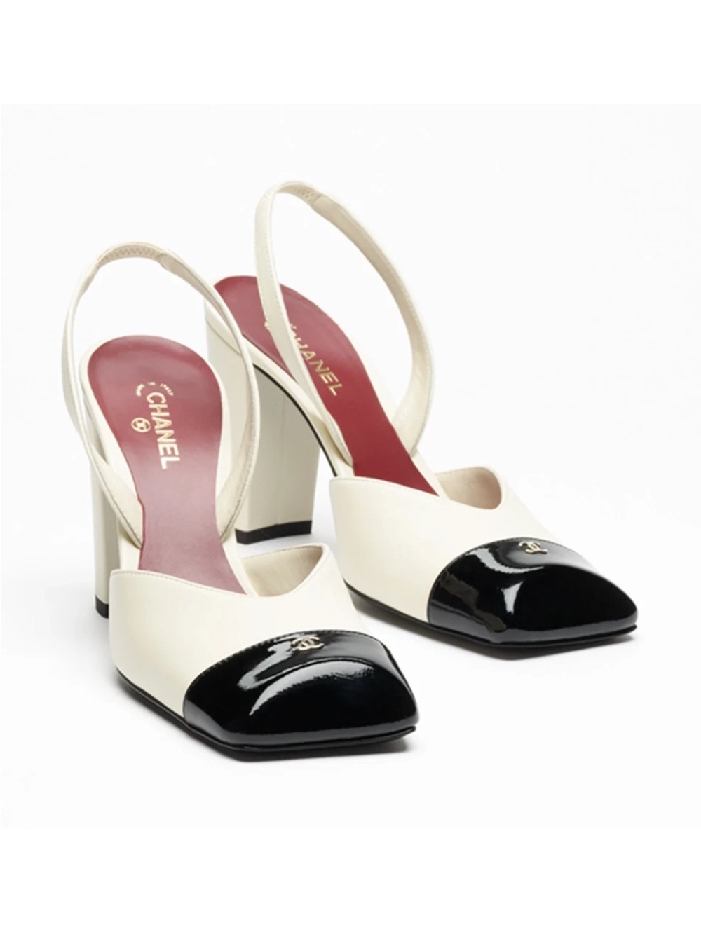 Chanel 26S Blazy Ivory Black Square Toe Sling CC Slingback Block Heel Pump 40.5 - Picture 3 of 16
